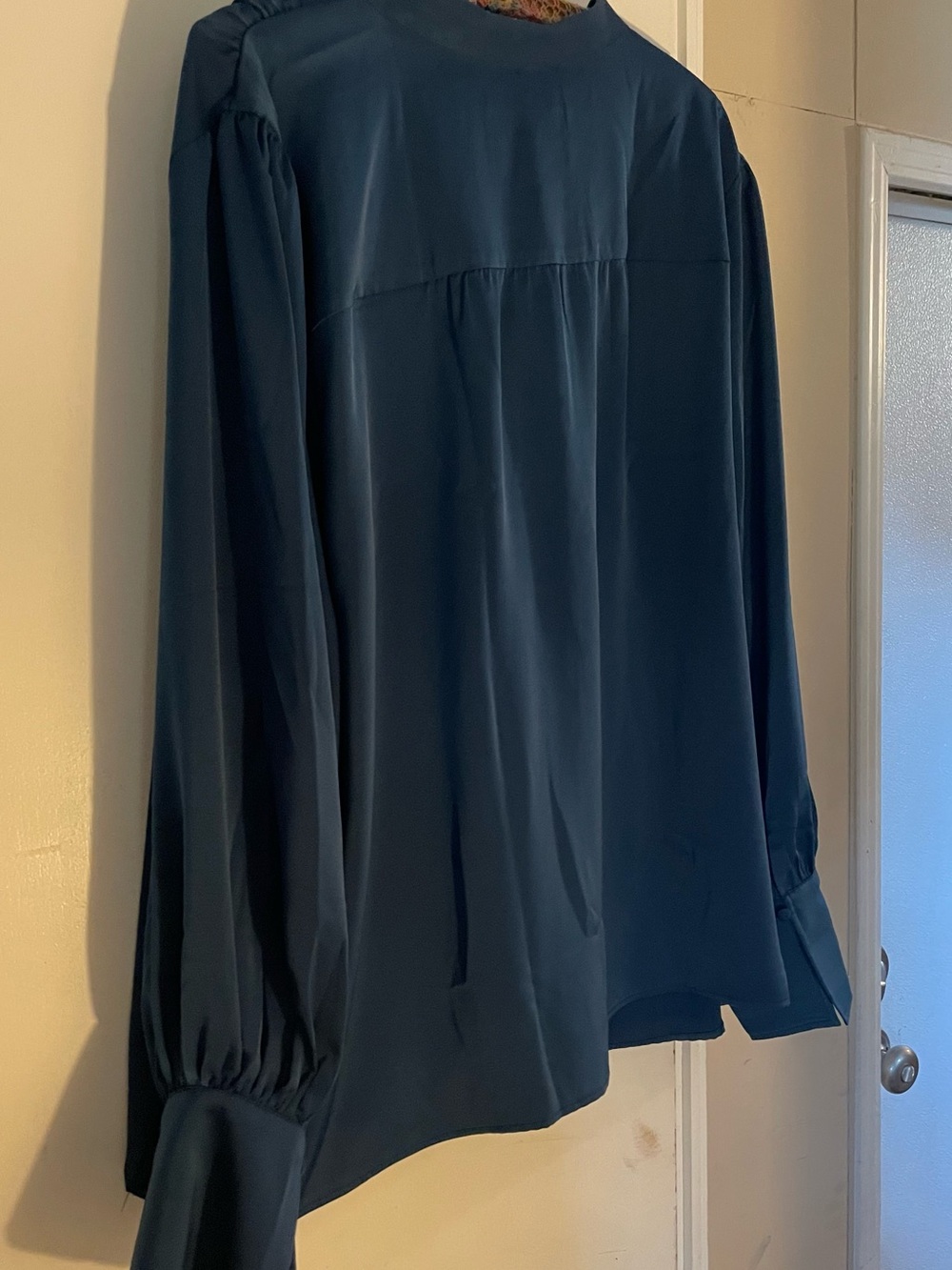 buttons Teal Blue V-Neck Long-Sleeve Blouse - Picture 2 of 5